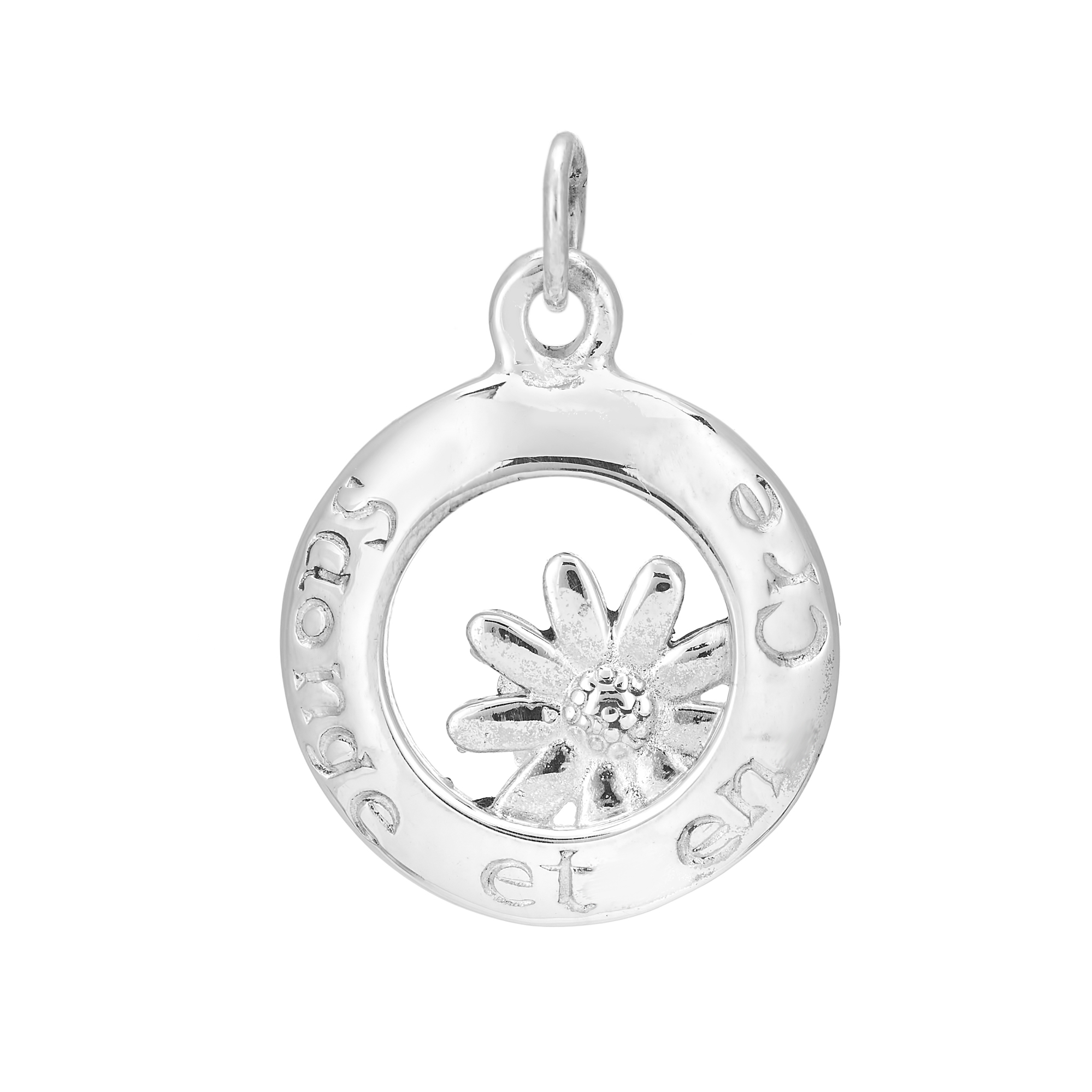 Sterling Silver Daisy Charm / Pendant  (Dream and Believe )