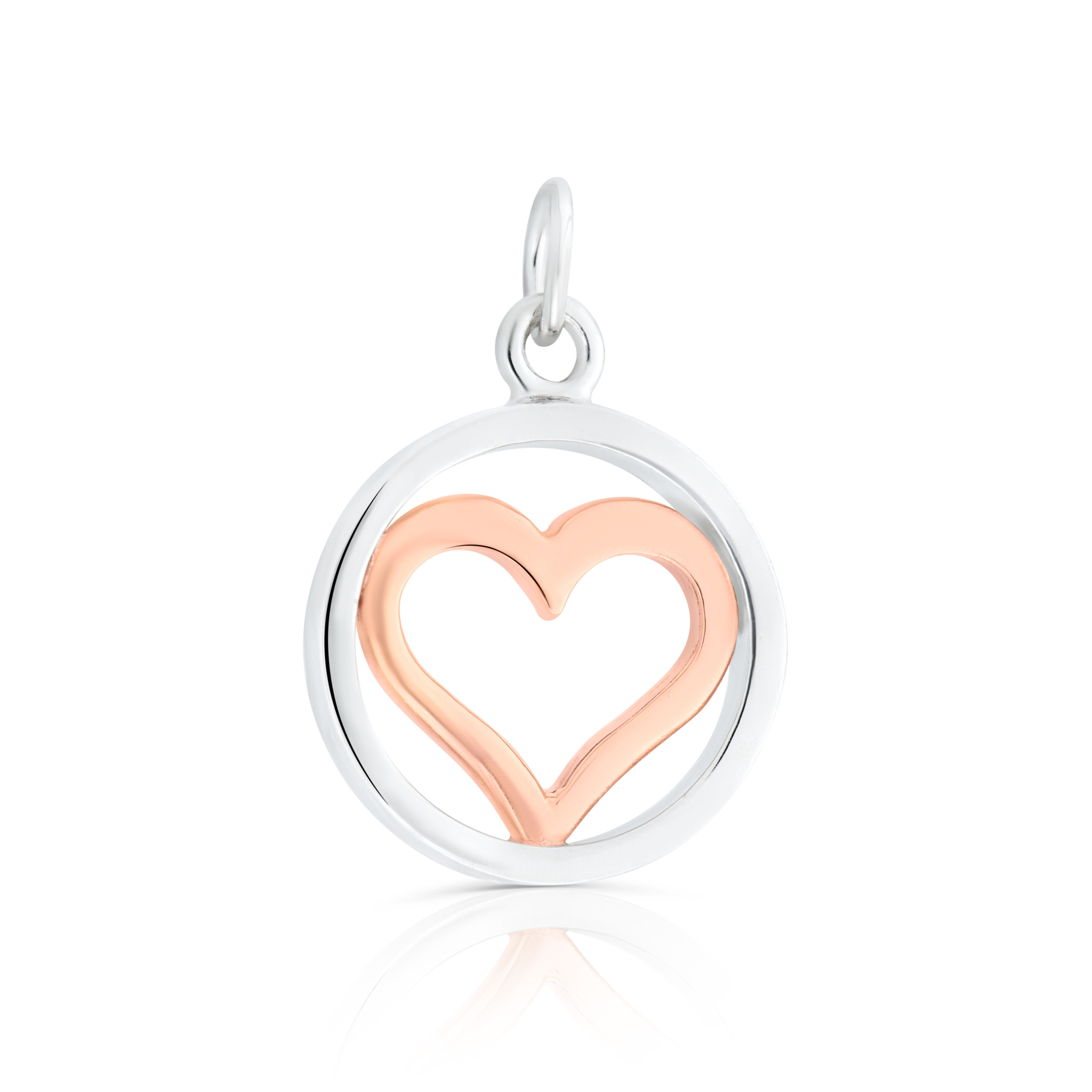 Sterling Silver & 9ct Rose Gold Heart Charm / Pendant